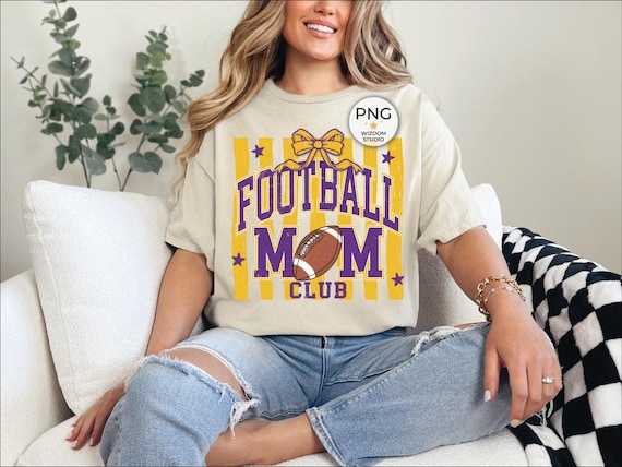Football Mom PNG, Purple Gold Football Stripe Coquette Bow Design, Digital Download