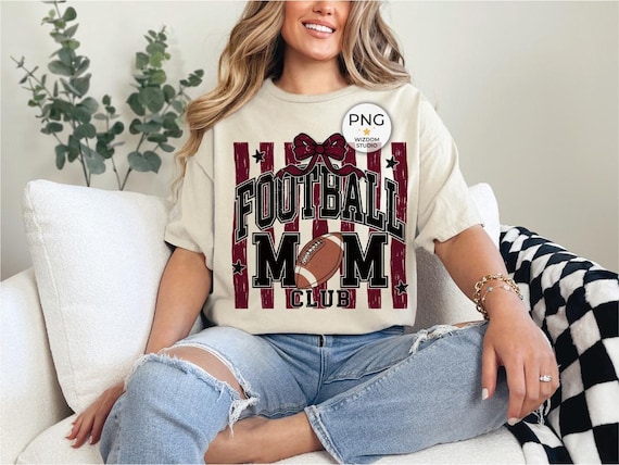 Football Mom PNG, Maroon Football Stripe Coquette Bow Design, Digital Download