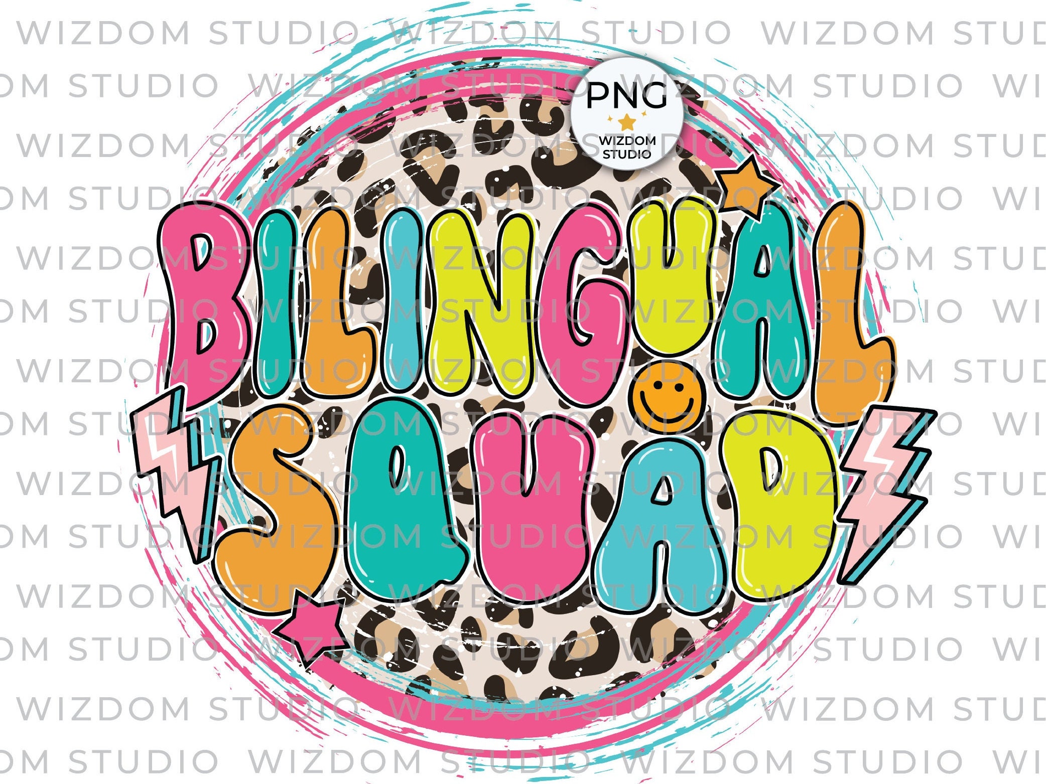 Bilingual Squad PNG Image, Leopard Lightning Bolt Teacher Design ...