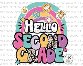 Hello Second Grade PNG Image, Back To School Leopard Rainbow Design, Sublimation Designs Downloads, PNG File