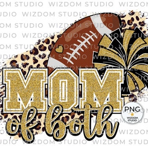 Mom Of Both Football And Cheer PNG Image, Leopard Gold Black Design, Sublimation Designs Downloads, Transparent PNG