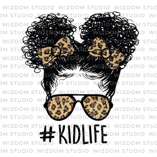 Kid Life PNG Image Leopard Messy Bun Curly Hair Girl Design - Etsy