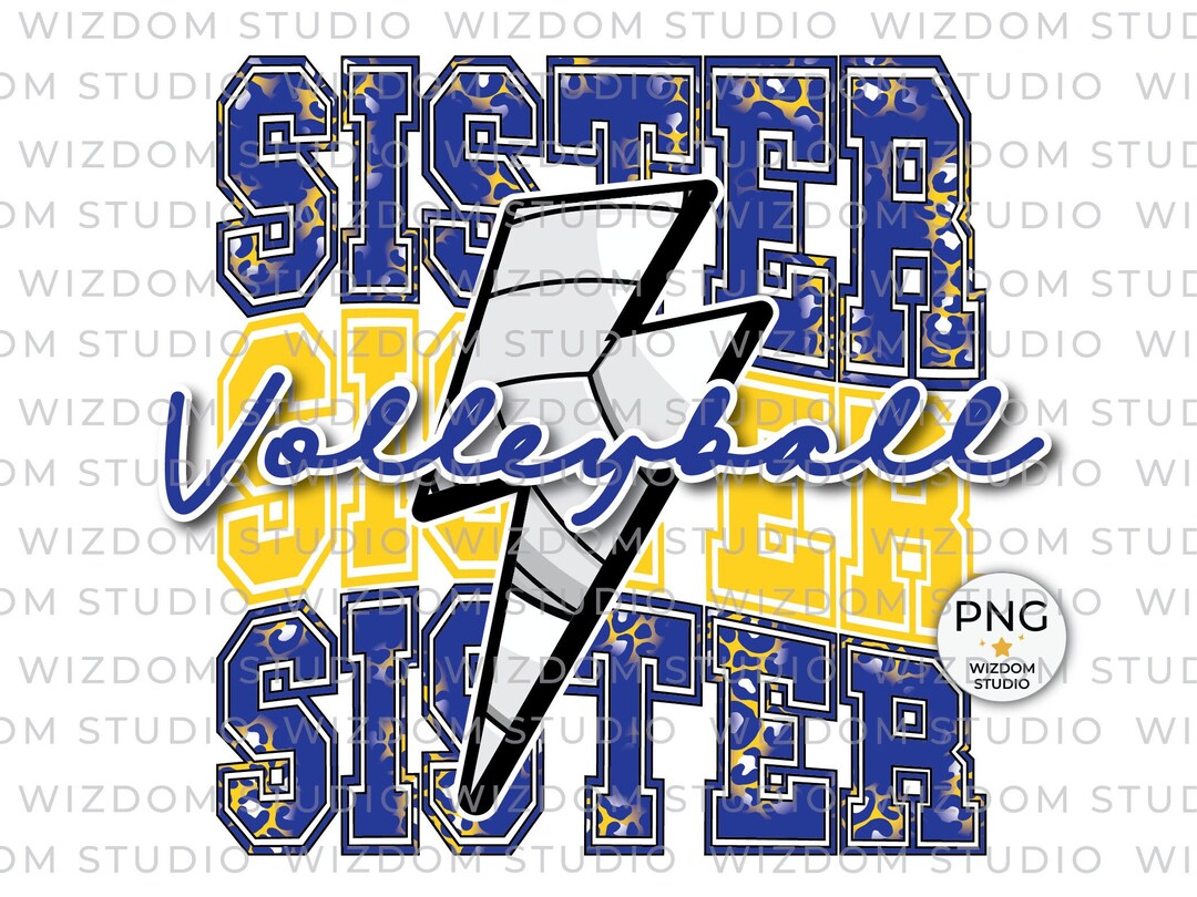 Volleyball Sister PNG Image Volleyball Lightning Bolt Leopard Etsy