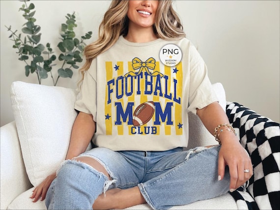 Football Mom PNG, Blue Gold Football Stripe Coquette Bow Design, Digital Download