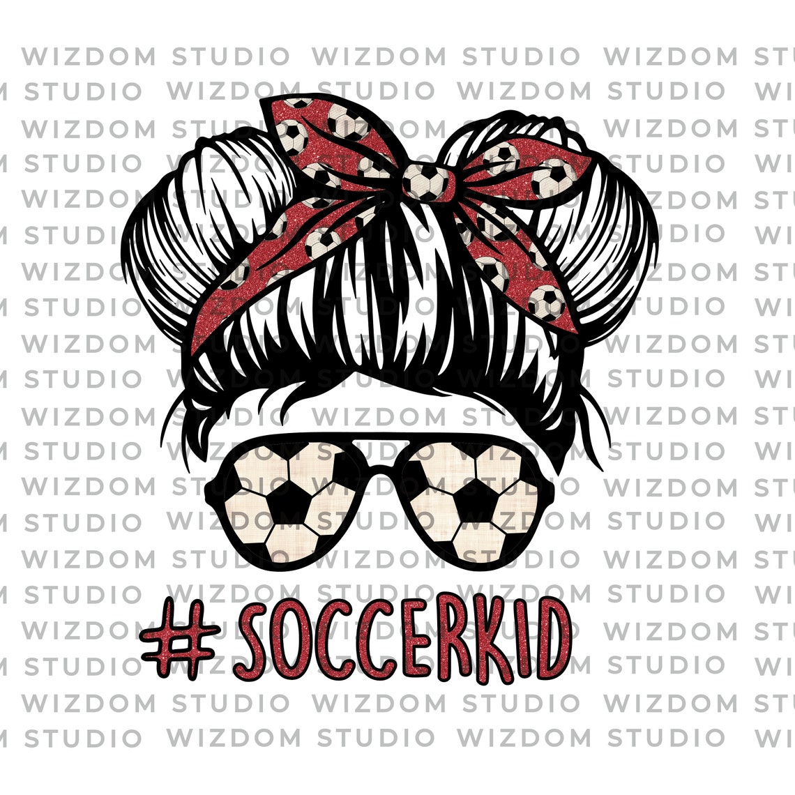 Soccerkid red color messy bun soccer kid girl transparent  etsy