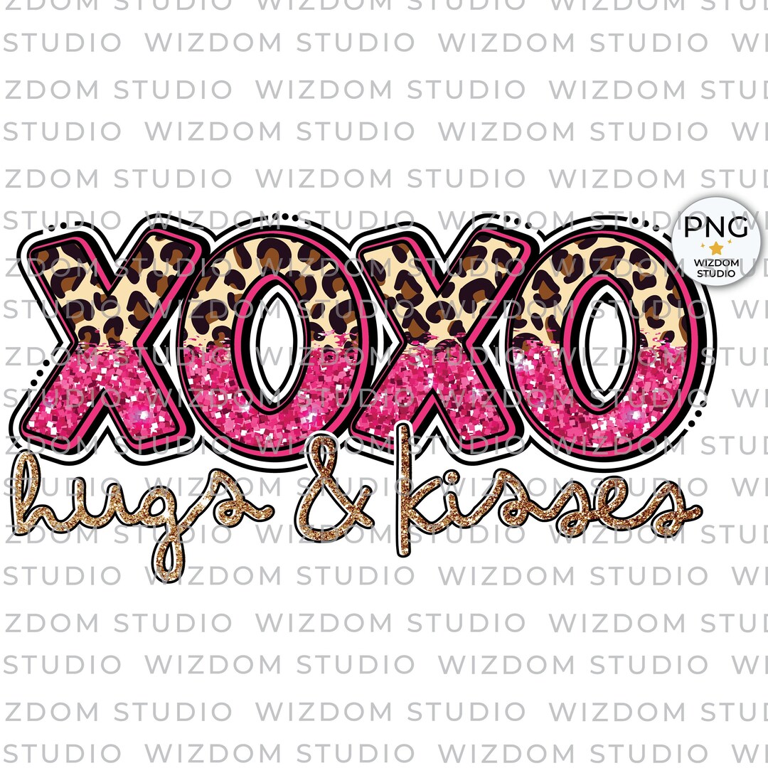 XOXO Hugs & Kisses PNG Image, Valentine Pink Glitter Leopard Design ...