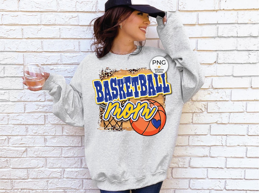 Basketball Mom PNG Image, Basketball Court Leopard Blue Gold Design