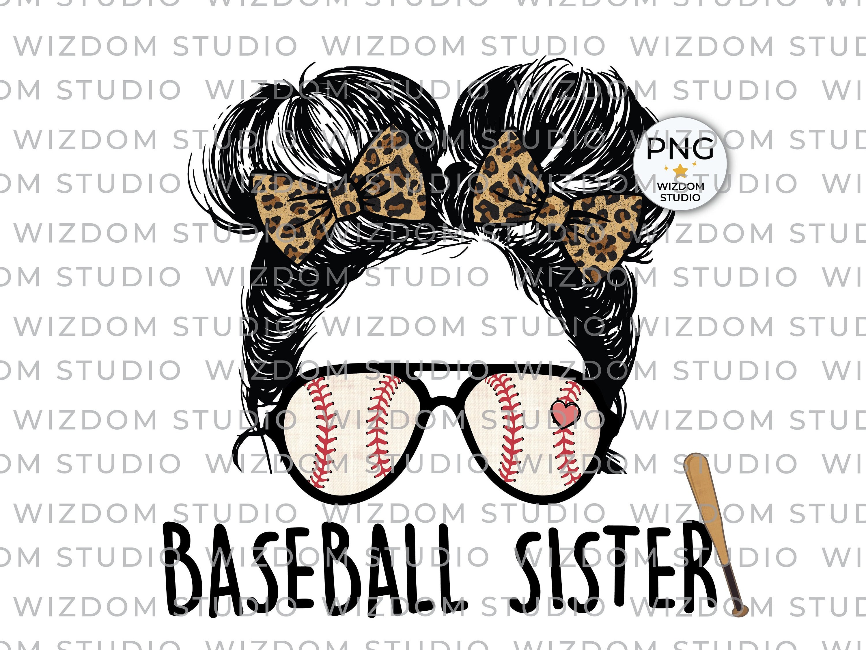 Baseball Sister PNG Image Leopard Bandana Messy Hair Bun - Etsy India