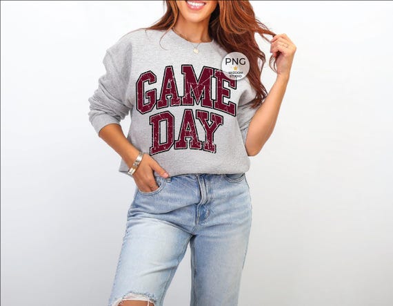 Game Day PNG Image, Curved Varsity Maroon Design, Sublimation Designs Downloads