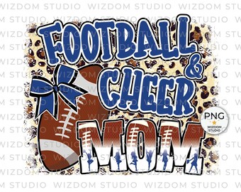 Football & Cheer Mom PNG Image, Mom Of Both Leopard Blue Design, Sublimation Designs Downloads, PNG File