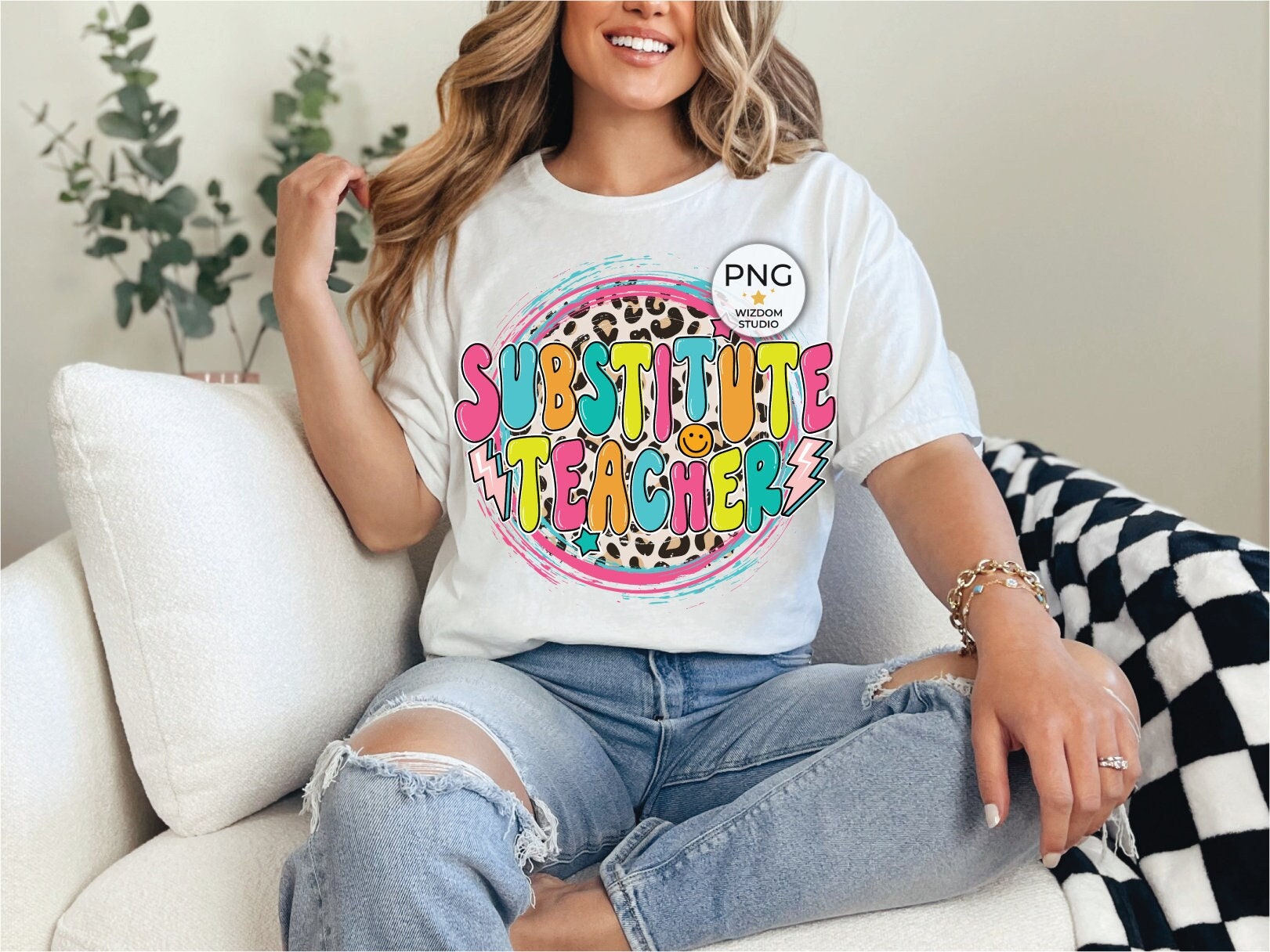 Substitute Teacher PNG Image, Lightning Bolt Leopard Design, Sublimation Designs Downloads, PNG File