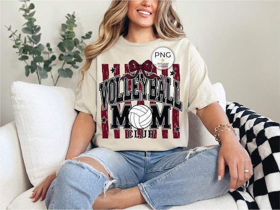 Volleyball Mom PNG, Maroon Volleyball Stripe Coquette Bow Design, Digital Download
