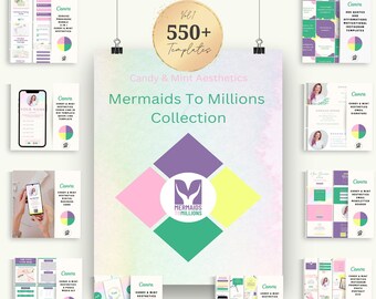 550 Canva Templates Bundle | Mermaids To Millions Theme | Candy and Mint Aesthetics | Booster | Promotion | Content Creators | Influencers