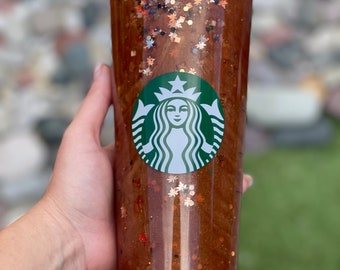 Bicchiere Snowglobe Fall Cup Venti 24 fl oz Foglie d'acero Tazza di Halloween Tazza fredda marrone oro scintillante Tazza glitterata Tazza personalizzata