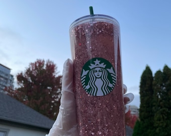 Bicchiere Snowglobe in oro rosa, tazza Venti da 24 fl oz, glitter rosa, tazza fredda in oro rosa, glitter, tazza personalizzata