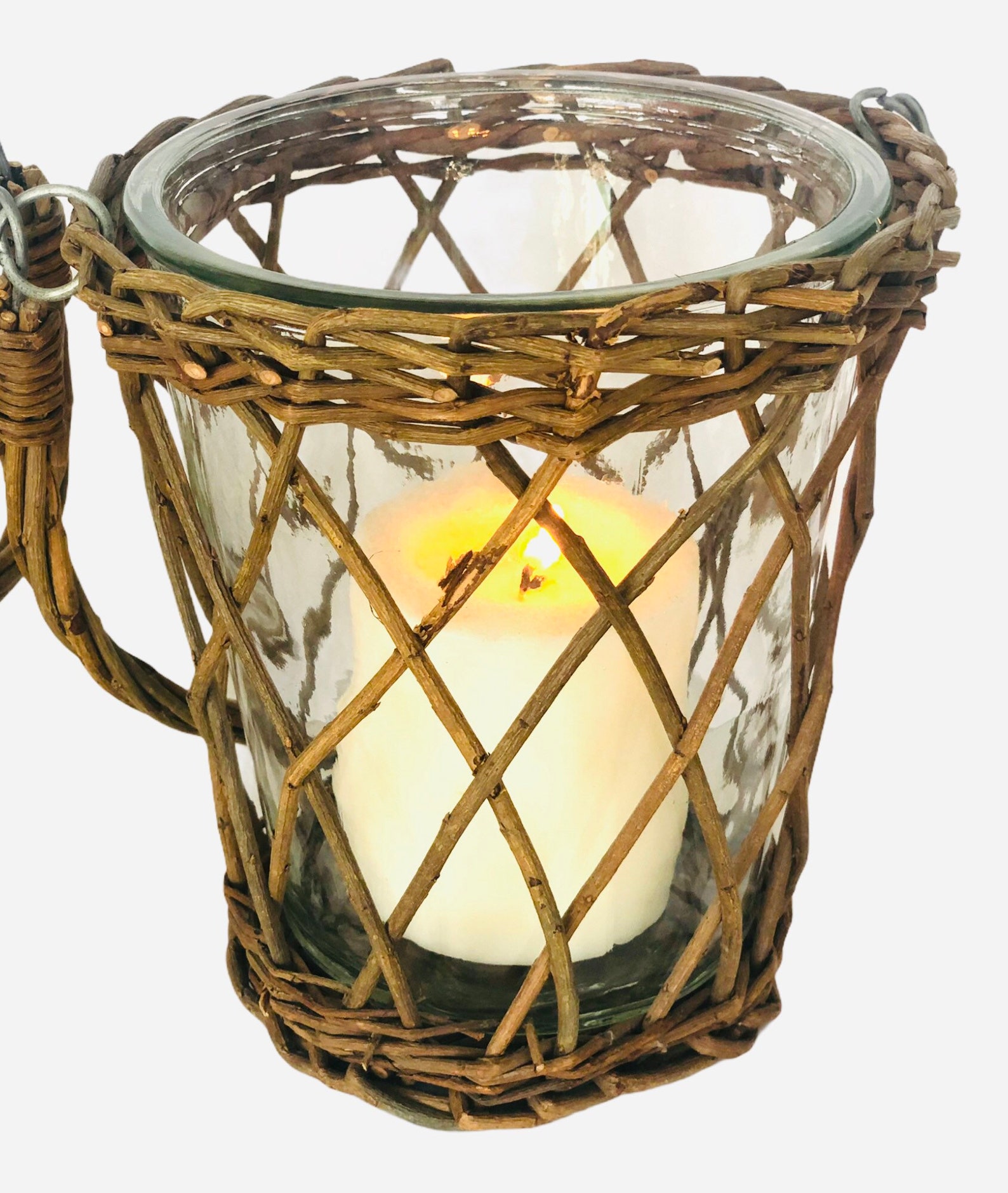 Vintage wood/wicker glass candle holder Etsy