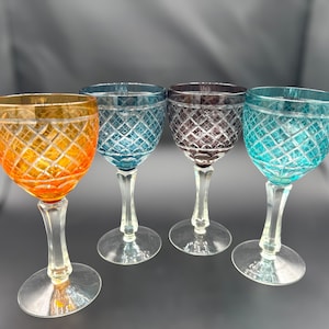 Italian Crystal cut to clear wine glasses/colorful crystal wine glasses/elegant glassware/set of 4