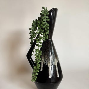 MCM black drip glaze ewer/pitcher pottery/modernist decor/mcm vase