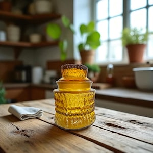 Vintage LE Smith Amber Haystack canister/ MCM jar/apothecary jar/glass canister/kitchen storage 5”/retro kitchenware