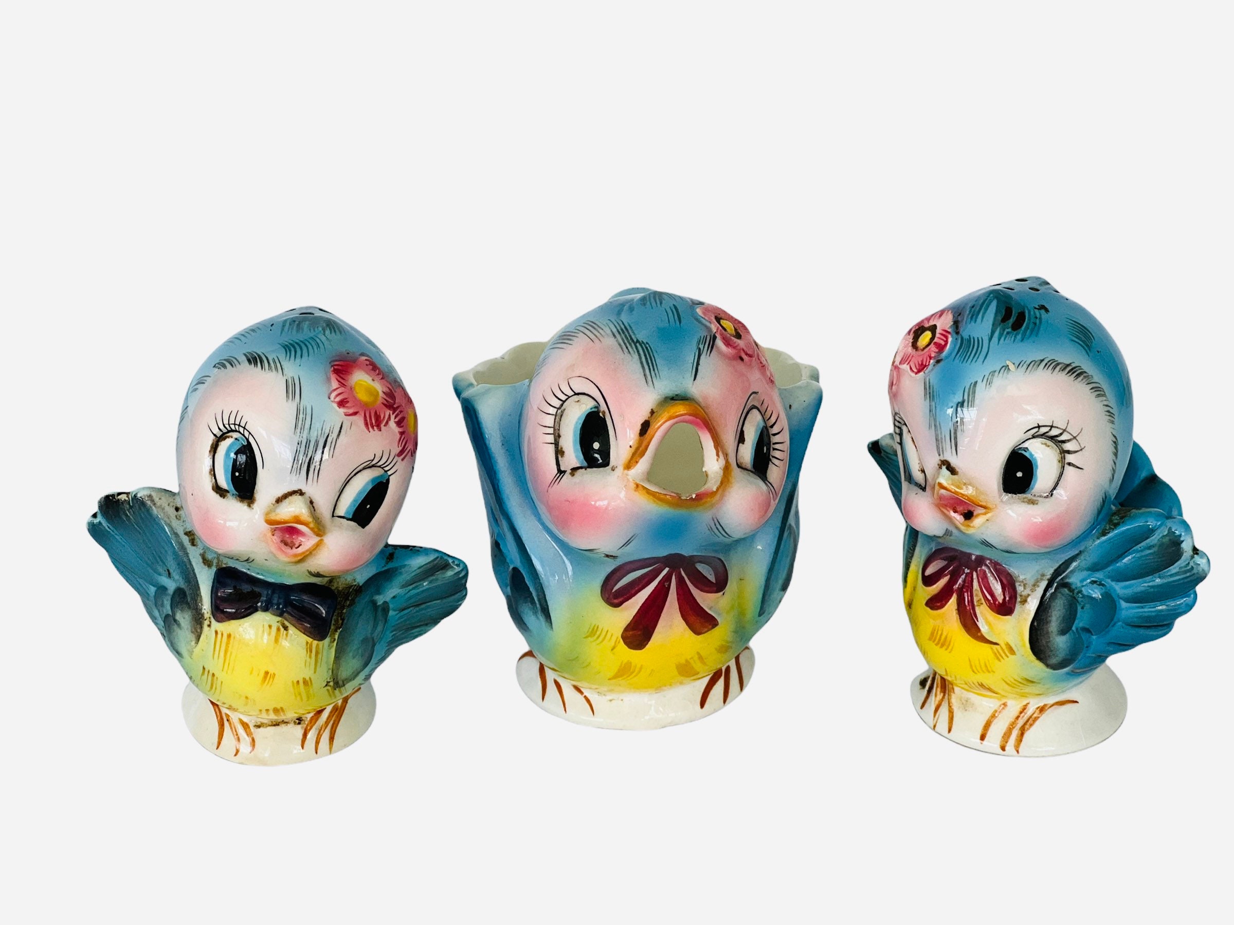Vintage Lefton Bluebird salt and pepper shakers and creamer/1950’s collectibles/ Anthropomorphic Geo Z. Lefton 290/ salt pepper #7175#7176 Vintage Lefton Bluebird salt and pepper shakers and creamer/1950’s collectibles/ Anthropomorphic Geo Z. Lefton 290/ salt pepper #7175#7176