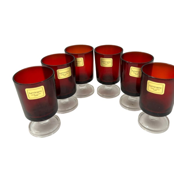 Ruby Red stemmed/footed shot glasses/luminarc France