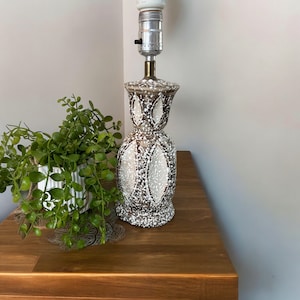 Vintage MCM  Ceramic accent lamp carved textured surface /splatter glaze lamp