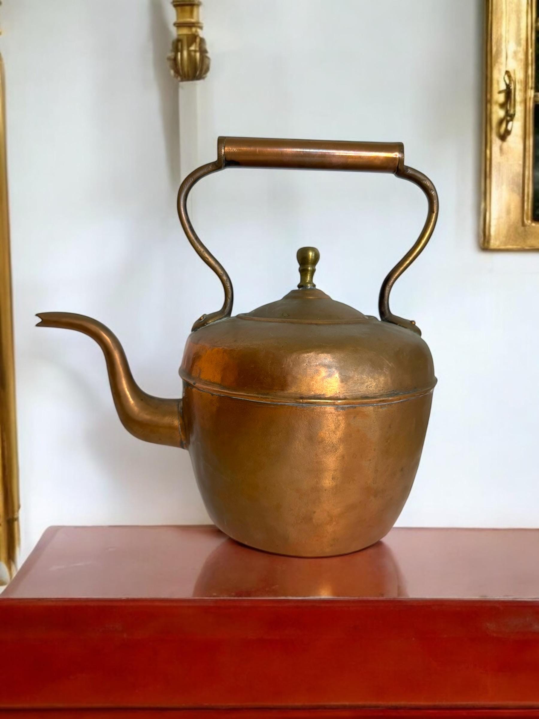 Antique Moroccan Copper Kettle / Teapot With Brass Finial and