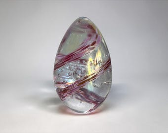 Glass Eye Studios colorful pink paperweight/ collectible/handmade glass paperweight/1990s/egg shaped paperweight
