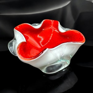 Mid-Century Italian Murano Red and White Cased Aventurine Art Glass Bowl/candy bowl/statement piece