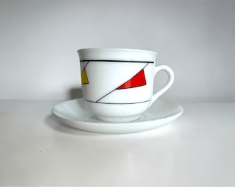 Vintage Arcopal Espresso Cup & Saucer Set, France, primary color modernist