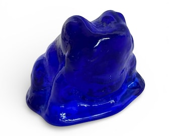 Pisapapeles/figura de rana de vidrio artístico azul cobalto