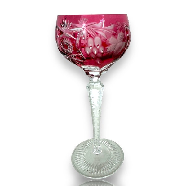 cut to clear pink crystal wine glass/wine hock/light cranberry crystal wine glass/colorful glassware/gift/china display/Nachtmann Traube