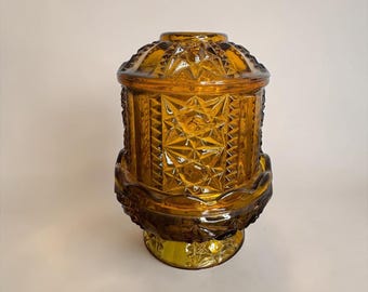 Vintage Amber Stars and Bars Fairy lamp/fairy light/Indiana glass candle holder