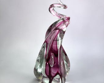 Pink sommerso twisted art glass colorful paperweight sculpture /home accent/ office decor/artist signed