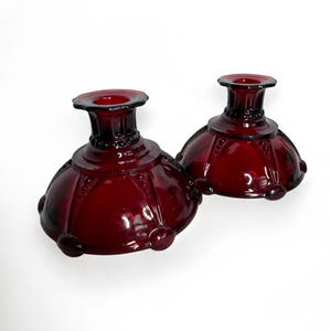 Anchor Hocking Candle Holders Oyster & Pearl Ruby Red Glass candleholders/red candlesticks