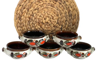 Set of 5 vintage German ceramic Schramberg SMF -Bernau Schramberg hand-painted soup /crock bowls/rustic/boho/french onion soup crock
