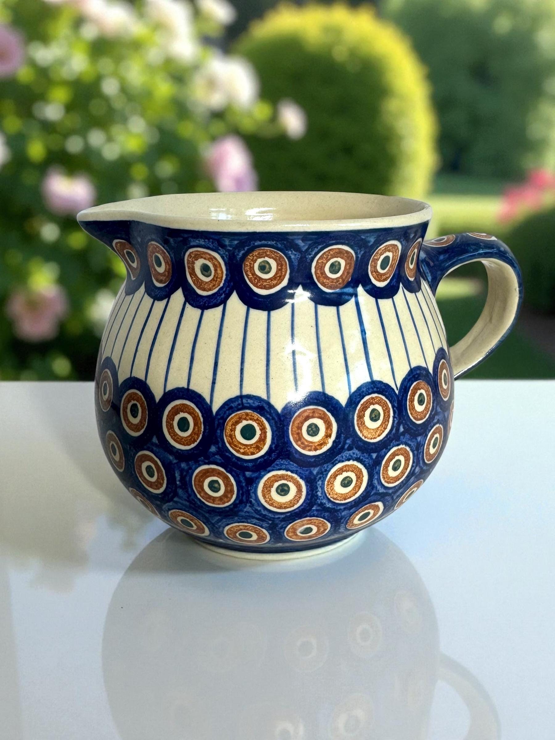 Polish Pottery Boleslawiec Pitcher/handled Jug/ Peacock Pattern