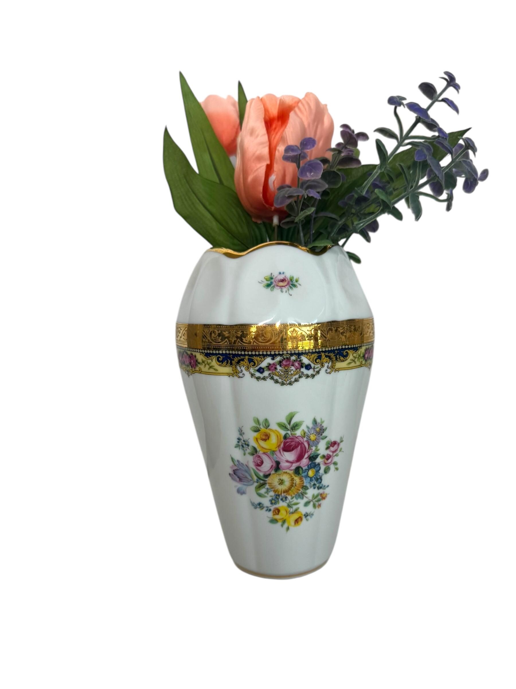 Vintage Imperia Limoges Vase: 22K Gold Floral Porcelain, Made in