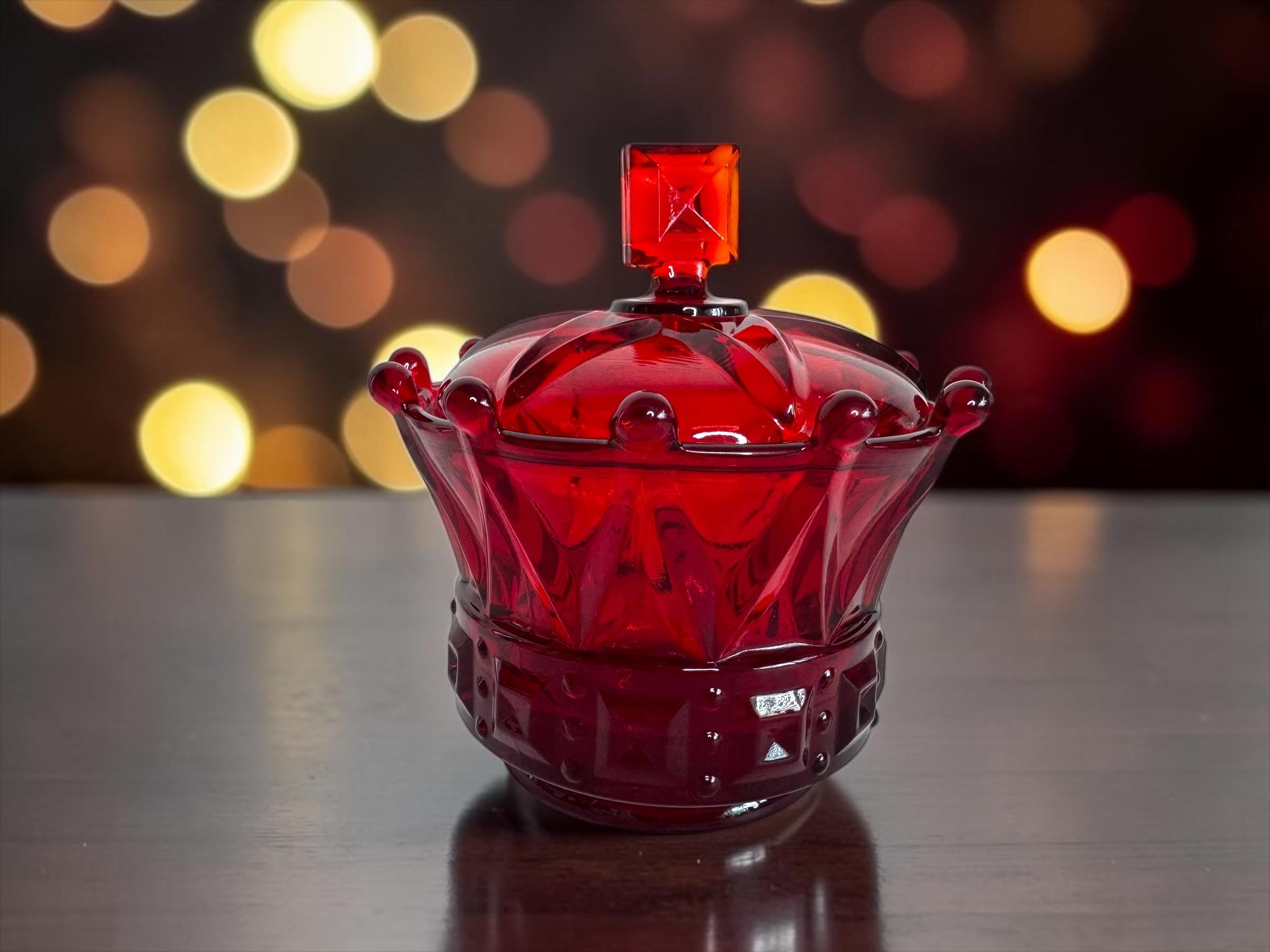 Vintage Red Glass Candy Dish With Lid - Etsy