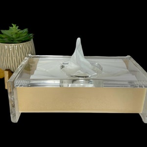 MCM acrylic/lucite tissue holder with folding lid/vintage home decor/vintage bathroom decor/minimalist decor