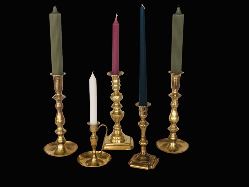 Mismatched vintage brass candle holder setrustic farmhouseweddingtable scapehome decorset of 5