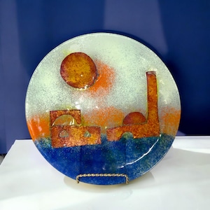 Jerusalem Israel Hanna Bahral fused art glass plate , sun over Jerusalem/decorative art glass plate/gallery wall art/plate wall/ 10.5”
