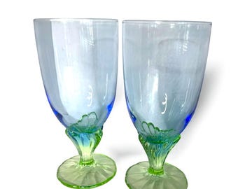 Vintage Bormioli Bahia blue and green iced tea glasses/water glasses/blue and green glassware/made in Italy/2 glasses