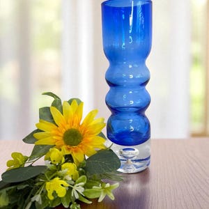 Aseda Glasbruk Bubble Vase Cobalt Blue Swedish Mid-century Scandinavian Art Glass