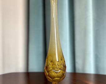 MCM Honey Gold Swung Vase: Viking Georgian Optic Pattern Pedestal Accent