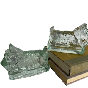 Vintage clear glass Scottie dog bookends/scottish terrier sculptures