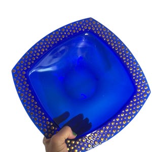 Midcentury large cobalt blue and gold bowl/ Walther Glass Germany bowl /blue centerpiece bowl/candy bowl/dining and serving