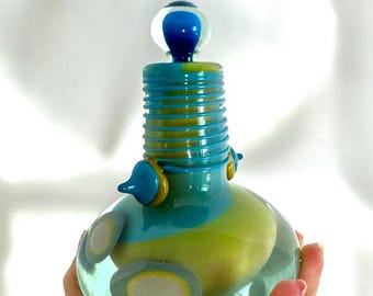 Robert Levin Art glass Pefume bottle/dresser bottle/handblown art glass bottle, 1978
