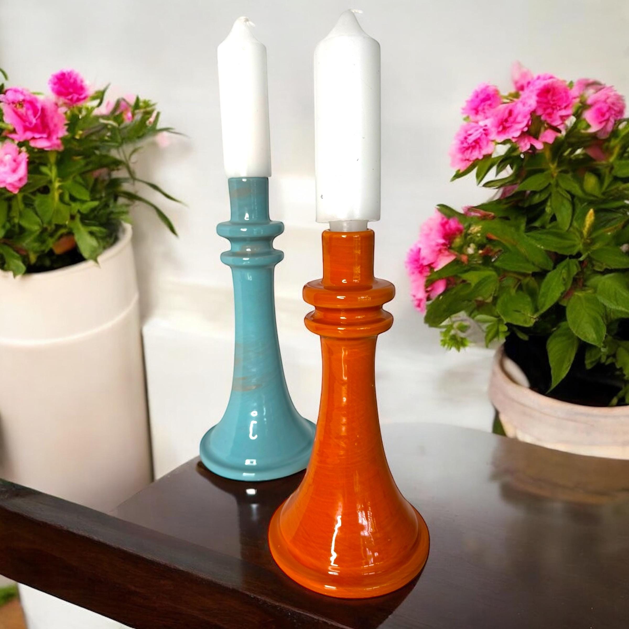 Fratelli coci Italian terracotta candle holders/taper candlestick holders/table scape/modernist decor/mantle decor/glazed candle holders