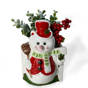 Vintage Dickson Japan Snowman Planter/midcentury Christmas decor/Christmas accessories/anthropomorphic Snowman/snowman vase/retro Christmas